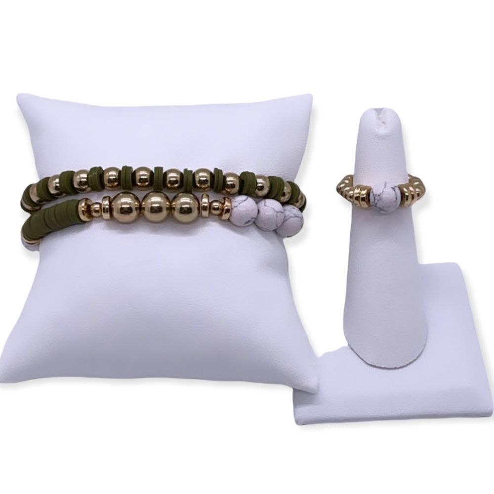 NWT Wool + Pepper Co. Green & Marble Beaded Jewelry Set (3)